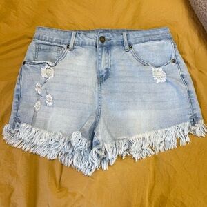 JEANS | Frayed Denim Blue Shorts | Size Medium